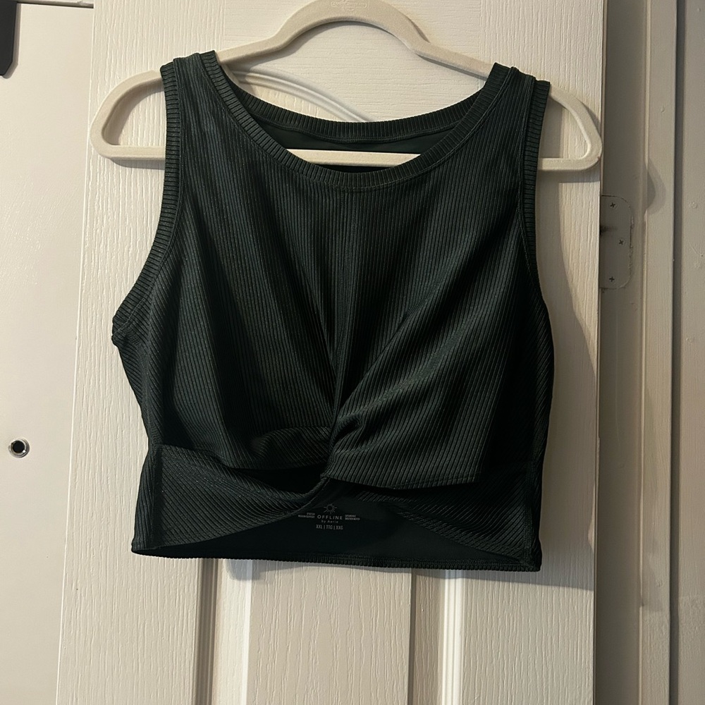 Aerie Dark Green Twist Front Tank Top